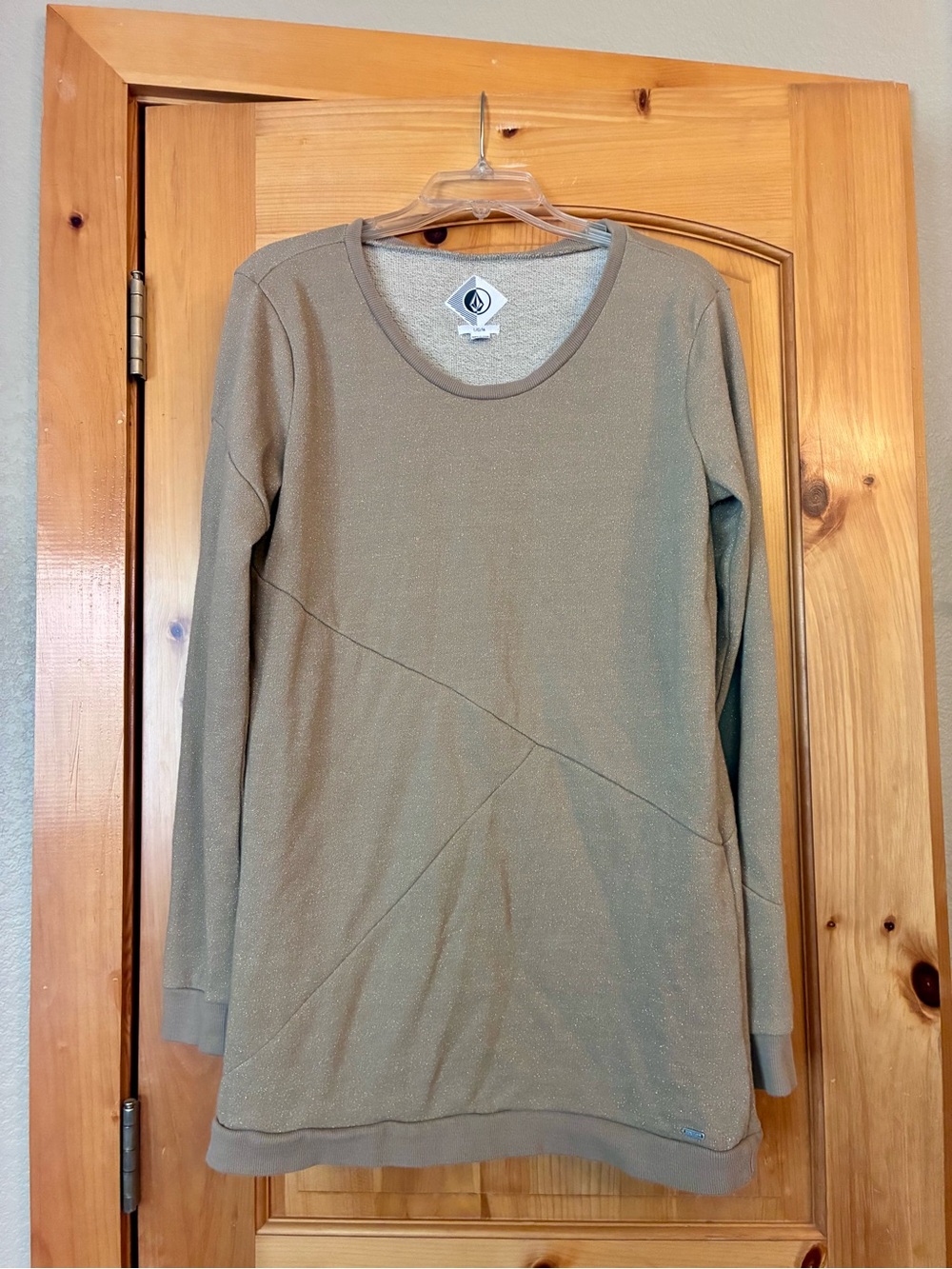 Volcom Women's Long Crew Neck Top in Dusty Gold